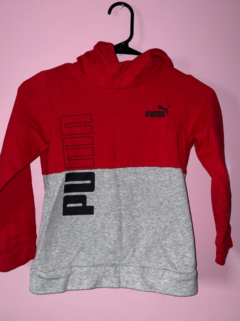 Puma Red and Gray Colorblock Kids Hoodie